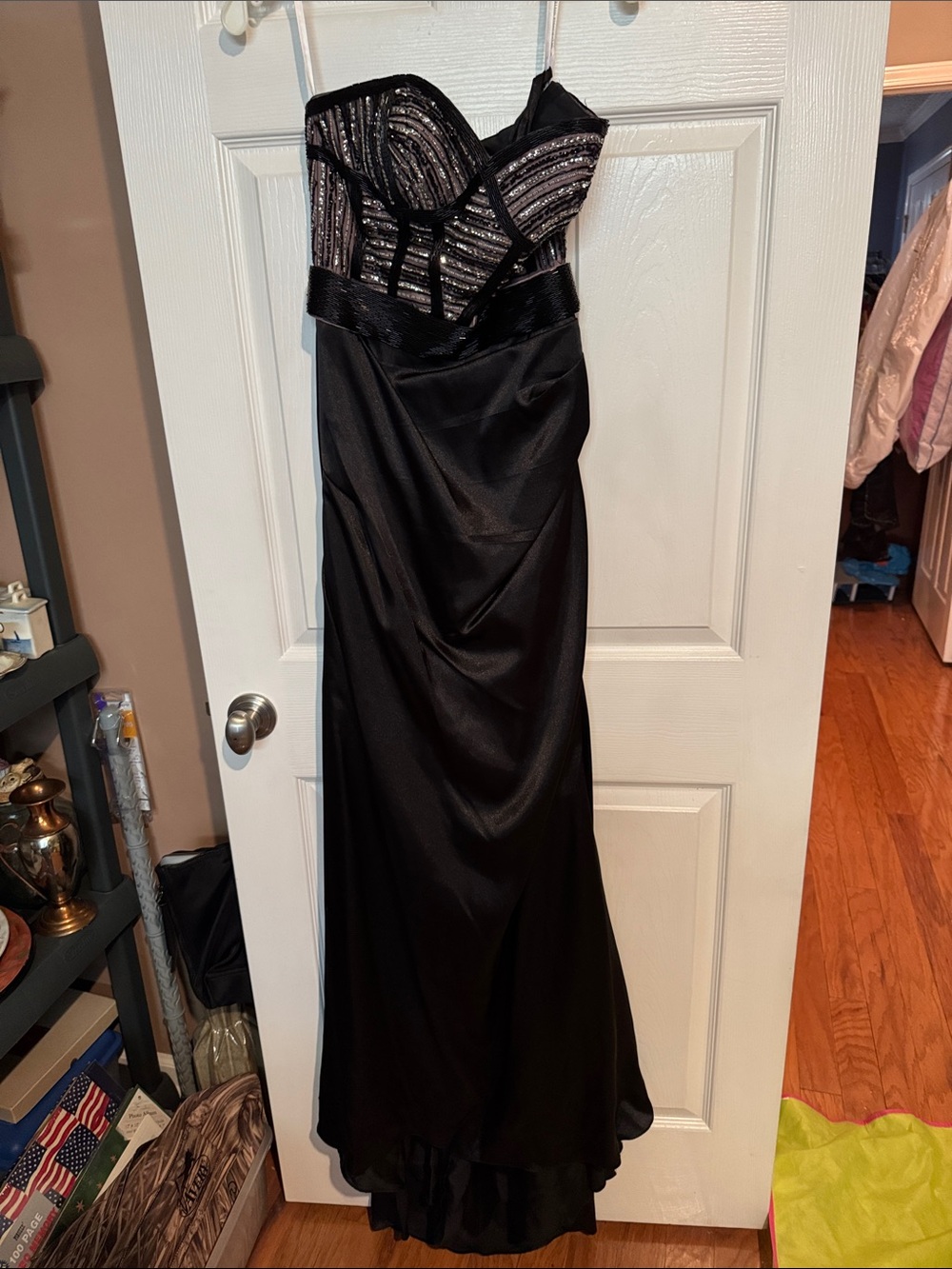 Black Strapless Evening Gown with Embellished Bust